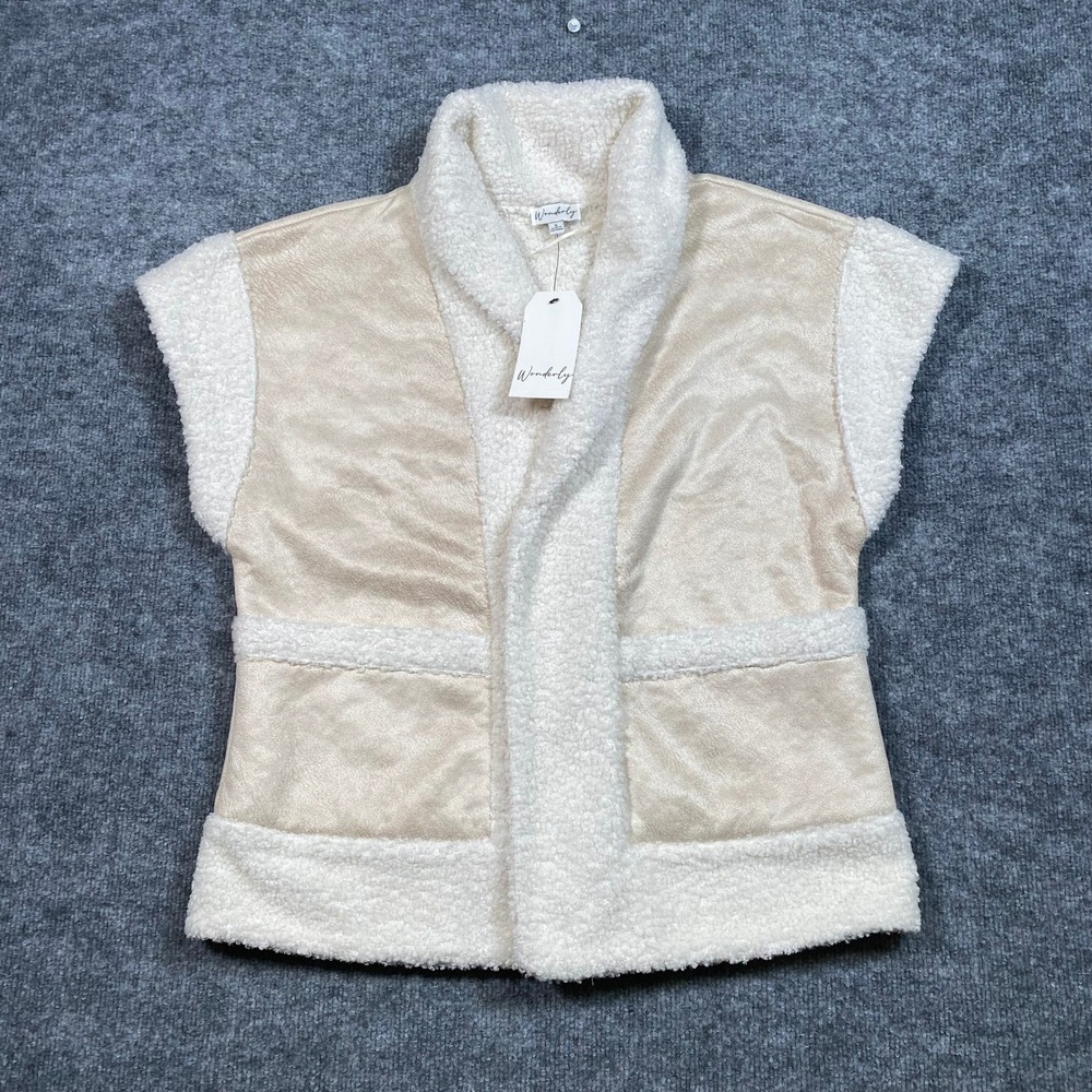 Wonderly Womens Faux Suede Sherpa Vest Parchment Cream Small New NWT Holiday